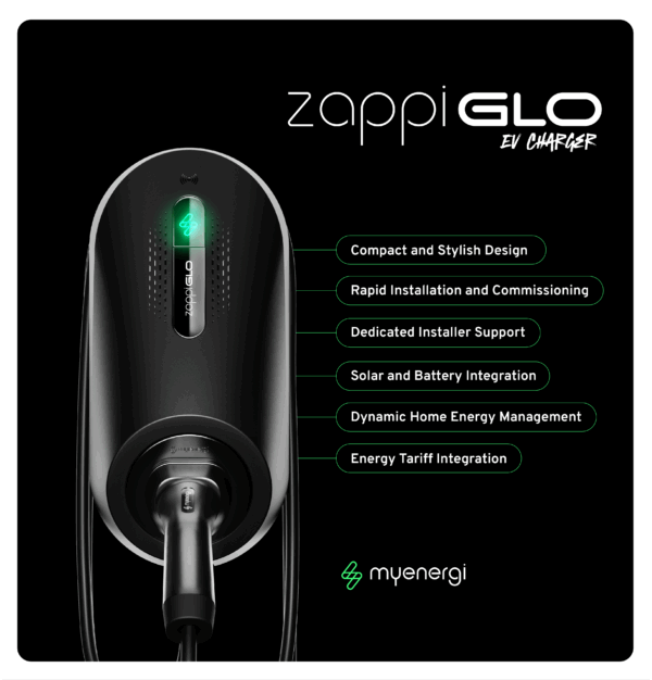 Zappi GLO EV Charger 7kW Type 2 6.5m Tethered EV Charger (Black) - Image 3